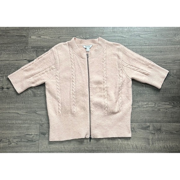 Sanctuary Sweaters - Modern Supply Sanctuary Women's Pink Short Sleeve Zip-Up Knit Cardigan Sweater L